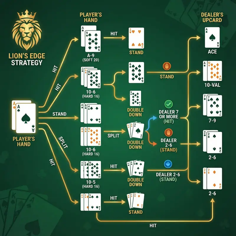 Tabla de estrategia básica de blackjack del León - MGM Casino