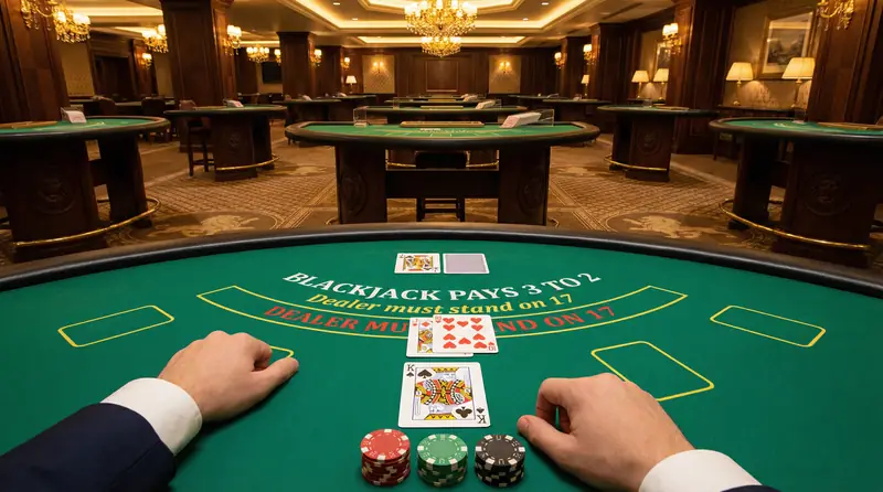 Mesa de blackjack desde perspectiva del jugador en MGM Casino